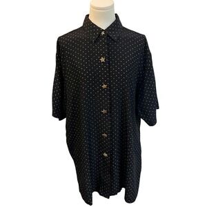 Vintage Star Print Shirt Celestial Button Up Black Gold Oversized Retro 16